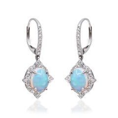 2.68 Carat Oval Cab Ethiopian Opal with Diamond Accents 10K White Gold Earring