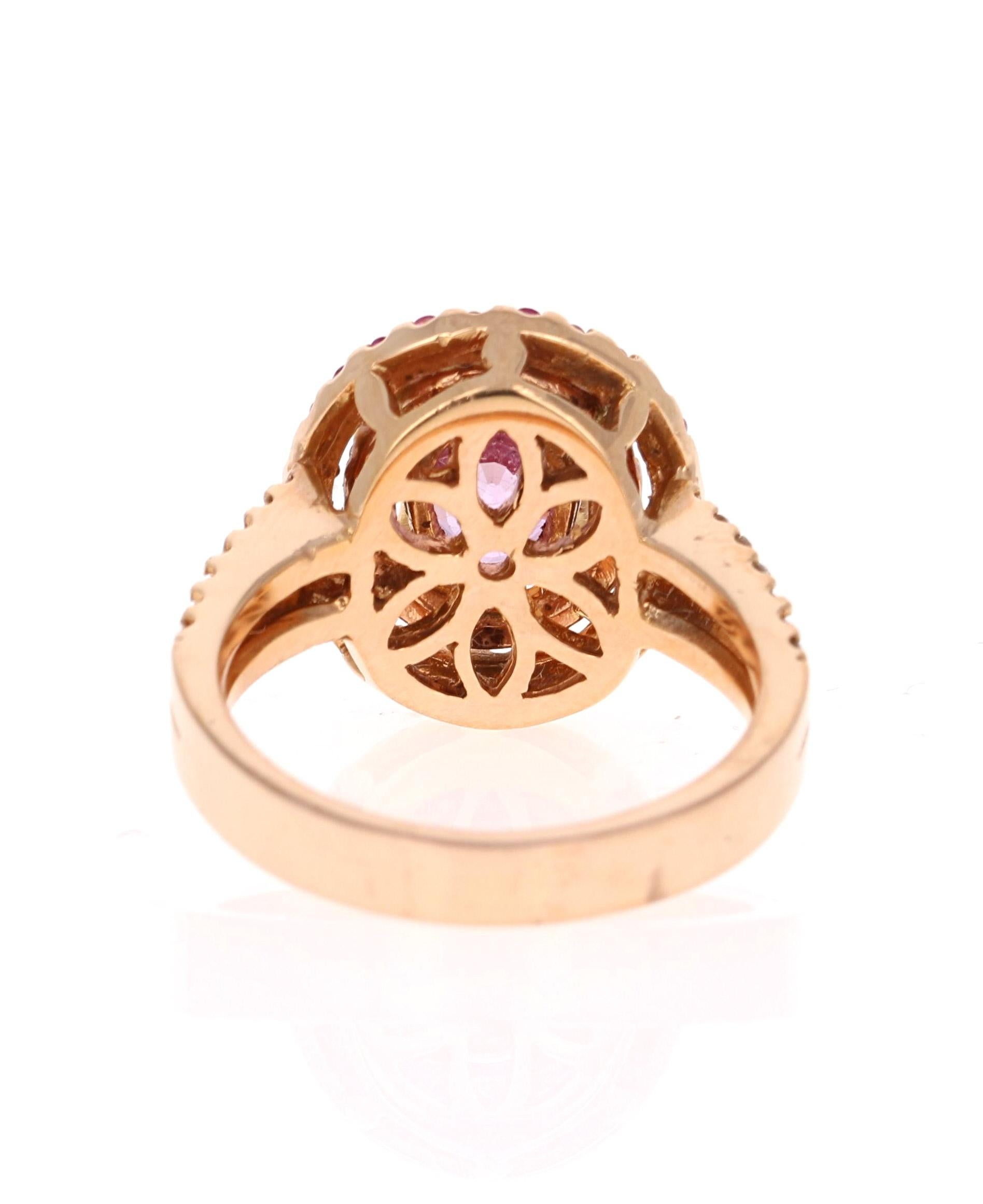 2.68 Carat Pink Sapphire Diamond 14 Karat Rose Gold Ring In New Condition For Sale In Los Angeles, CA