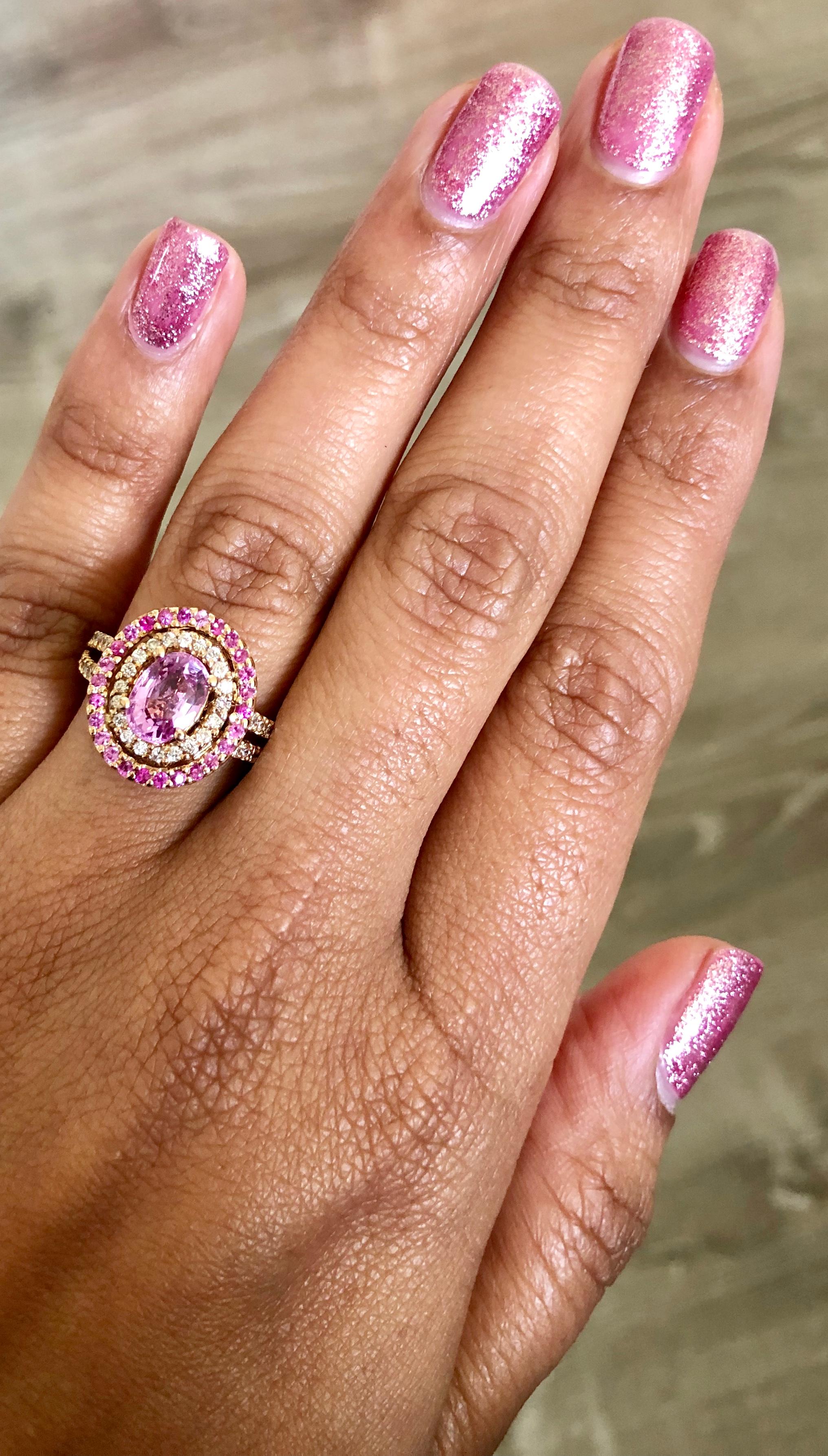 Women's 2.68 Carat Pink Sapphire Diamond 14 Karat Rose Gold Ring For Sale