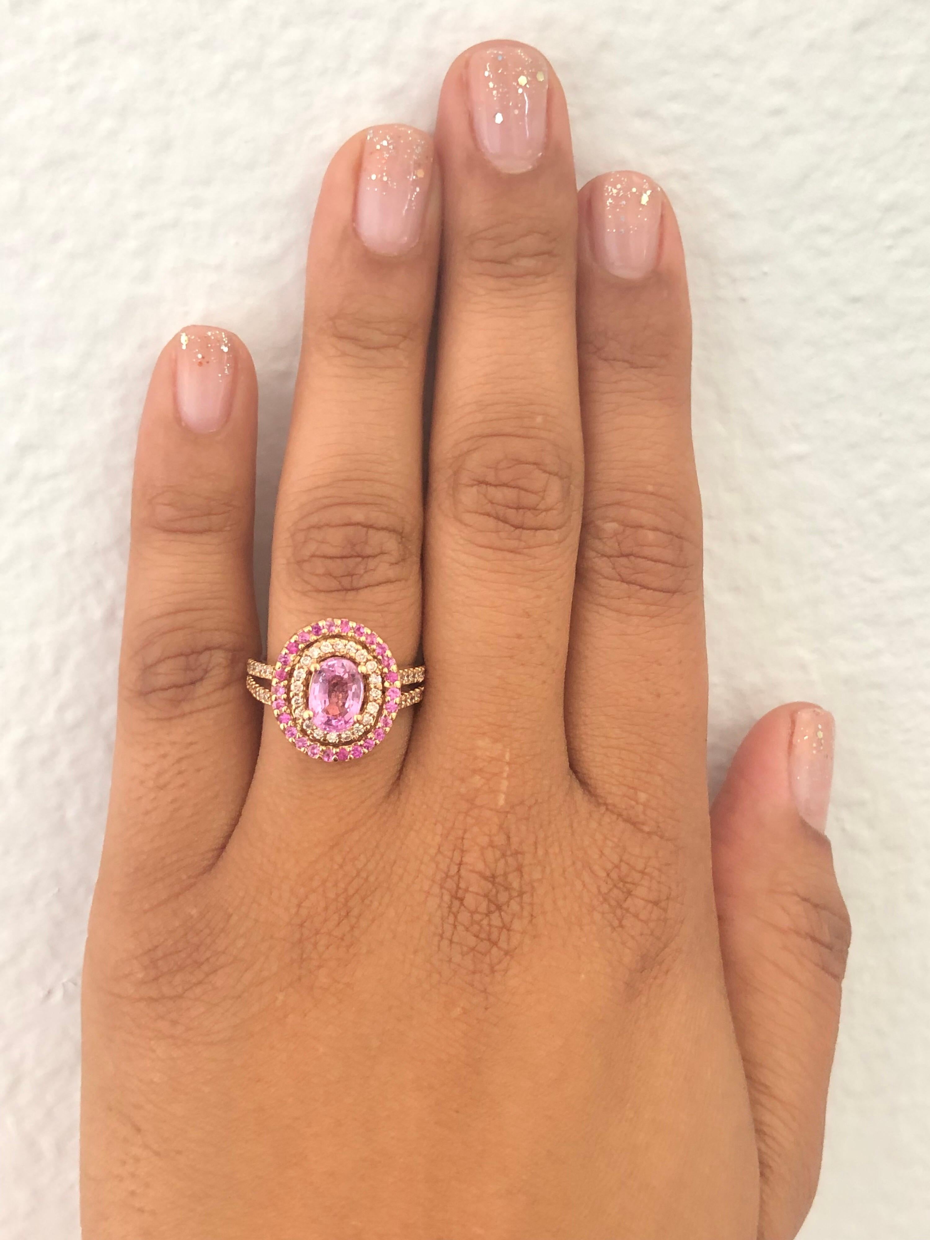 2.68 Carat Pink Sapphire Diamond 14 Karat Rose Gold Ring For Sale 3