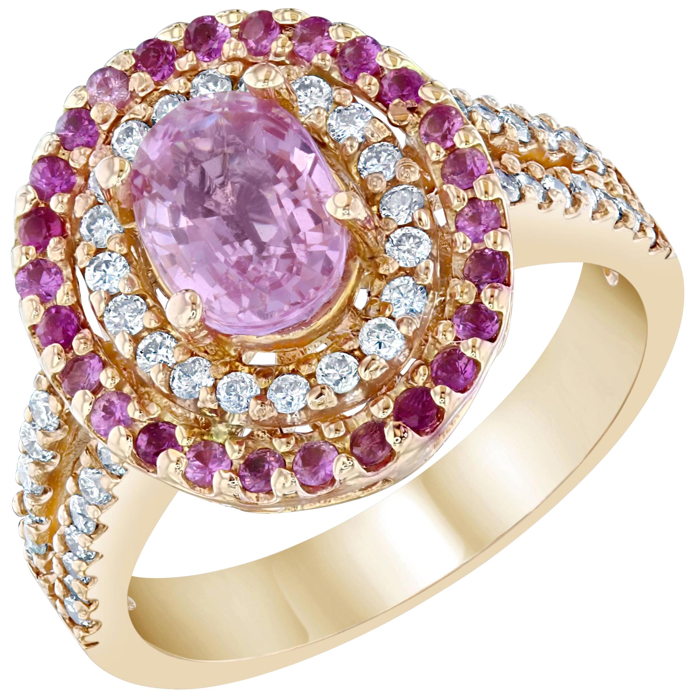 2.68 Carat Pink Sapphire Diamond 14 Karat Rose Gold Ring For Sale