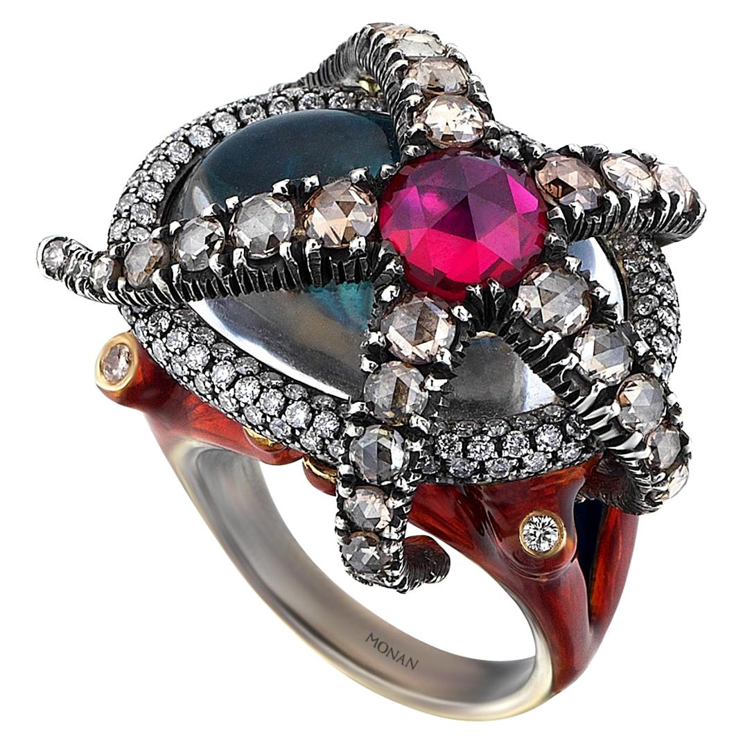 2.68 Carat Ruby, 4.11 Carat Diamond Cocktail Ring For Sale