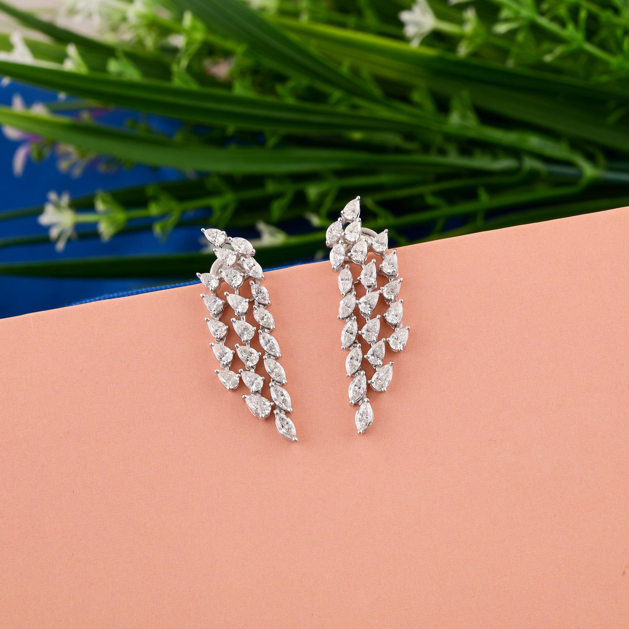 Modern 2.68 Carat SI Clarity HI Color Multi Shape Diamond Earrings 14 Karat White Gold For Sale
