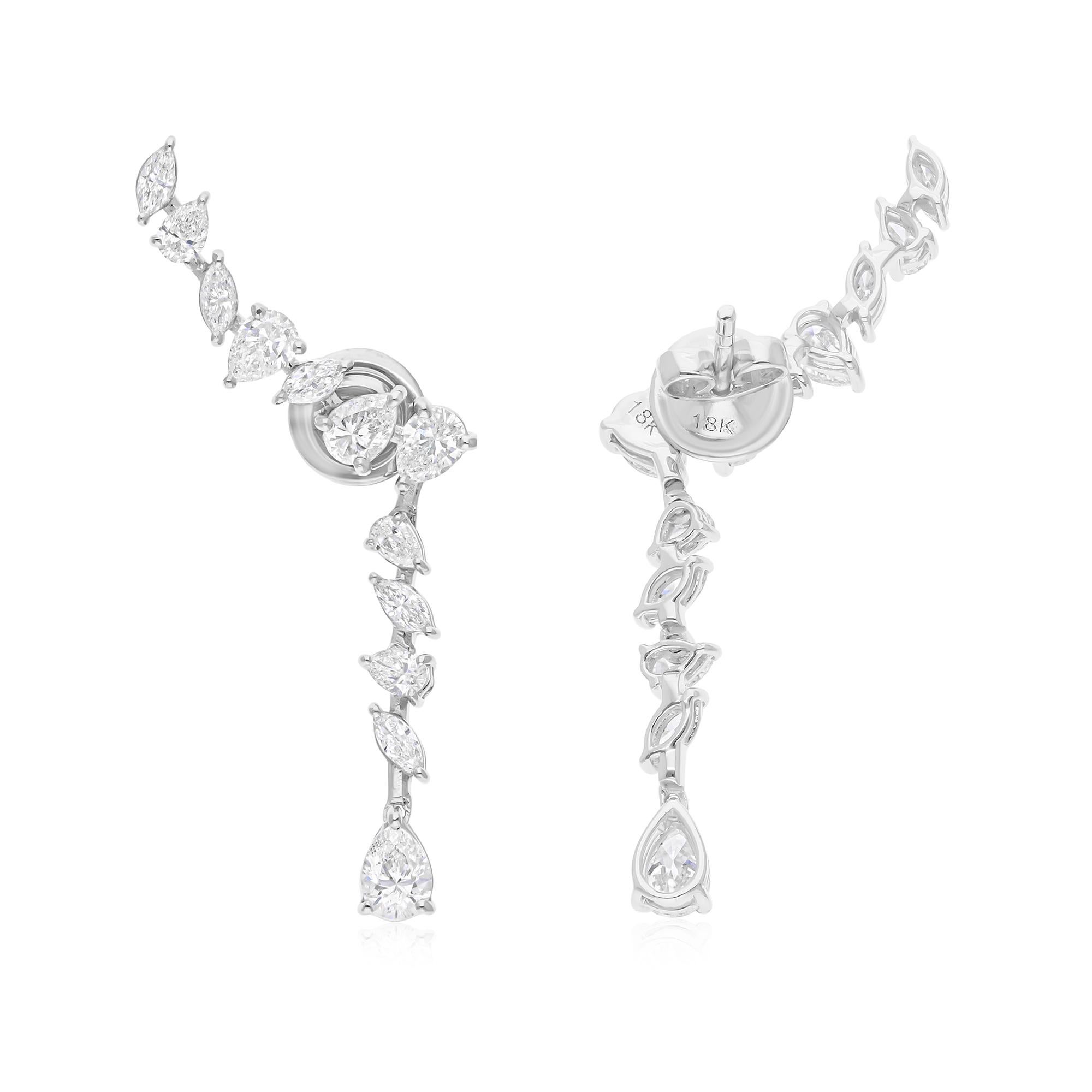 Pear Cut 2.68 Carat SI/H Pear Marquise Diamond Earrings 18 Karat White Gold Fine Jewelry For Sale