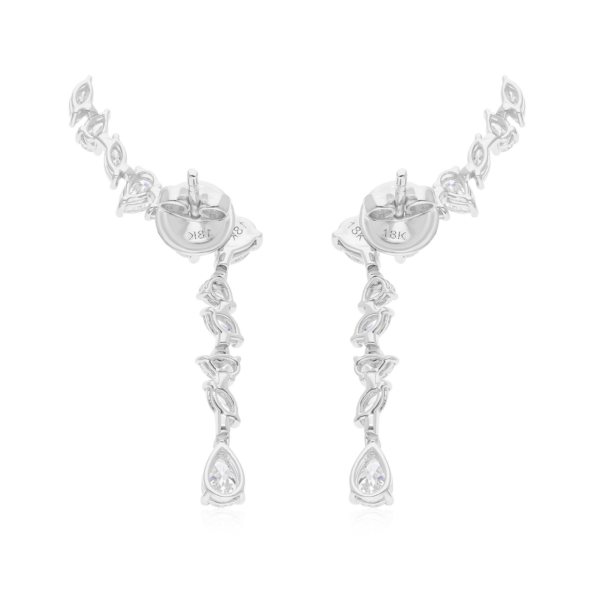 Women's 2.68 Carat SI/H Pear Marquise Diamond Earrings 18 Karat White Gold Fine Jewelry For Sale