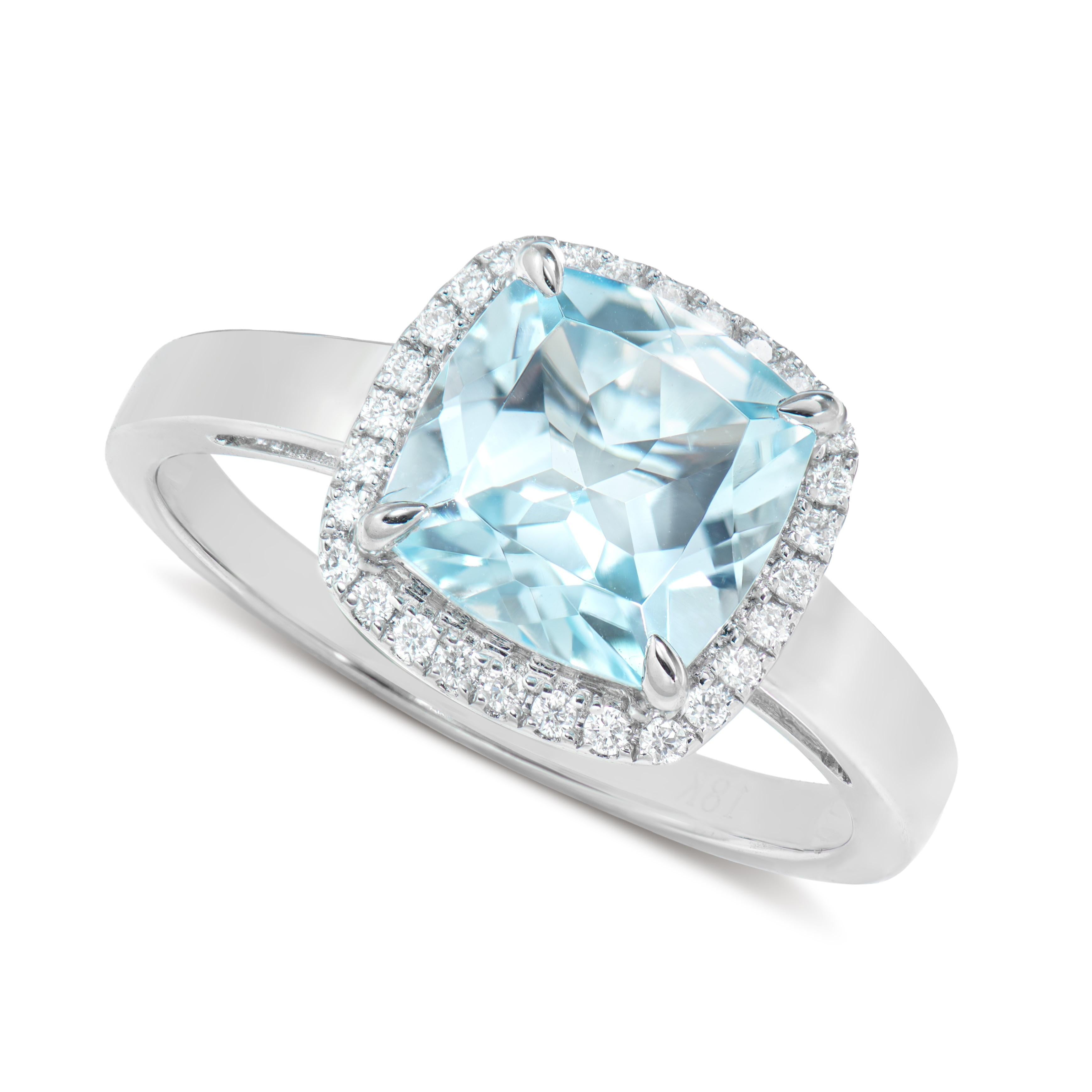 Contemporary 2.68 Carat Swiss Blue Topaz Fancy Ring in 18Karat White Gold with White Diamond. For Sale