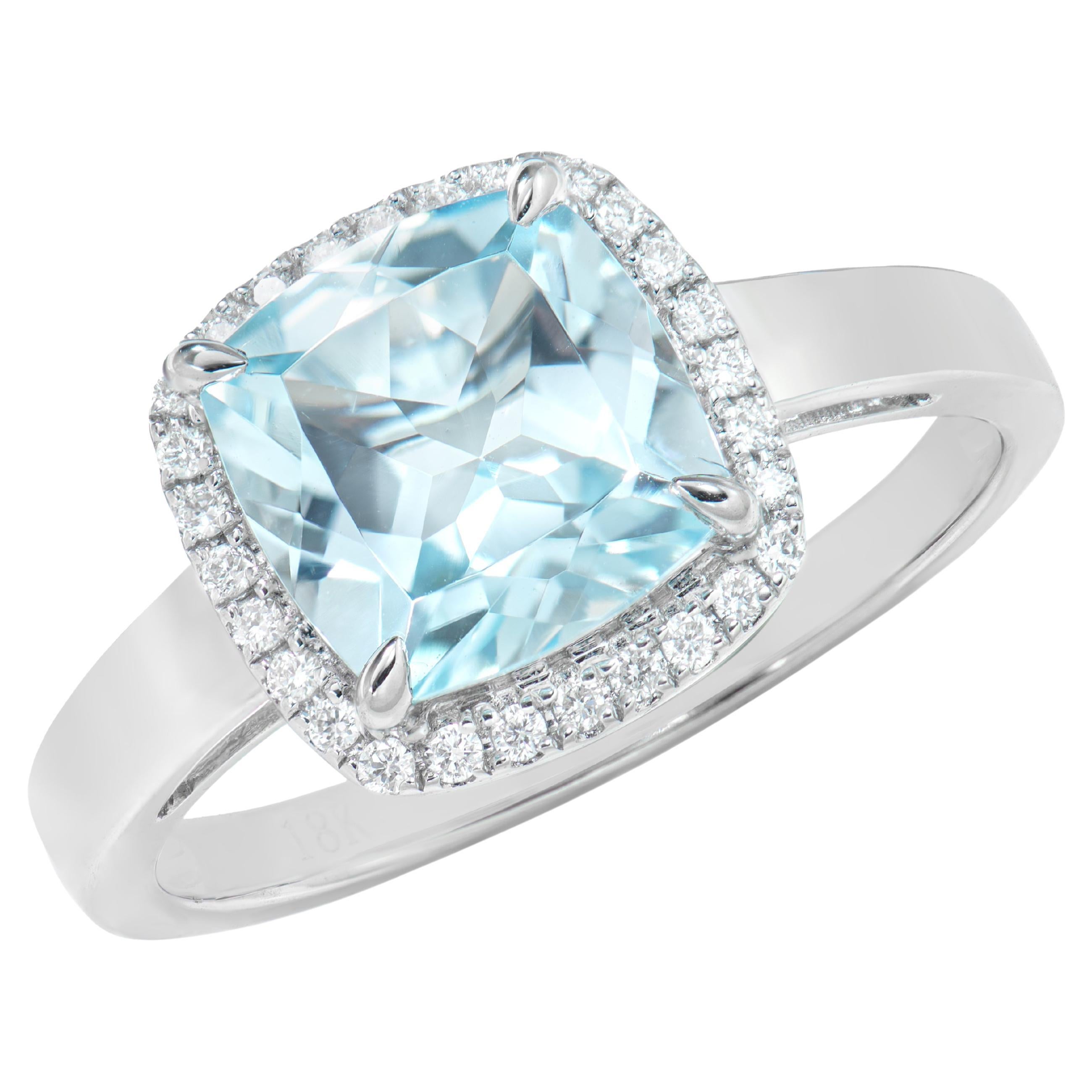 2.68 Carat Swiss Blue Topaz Fancy Ring in 18Karat White Gold with White Diamond. For Sale