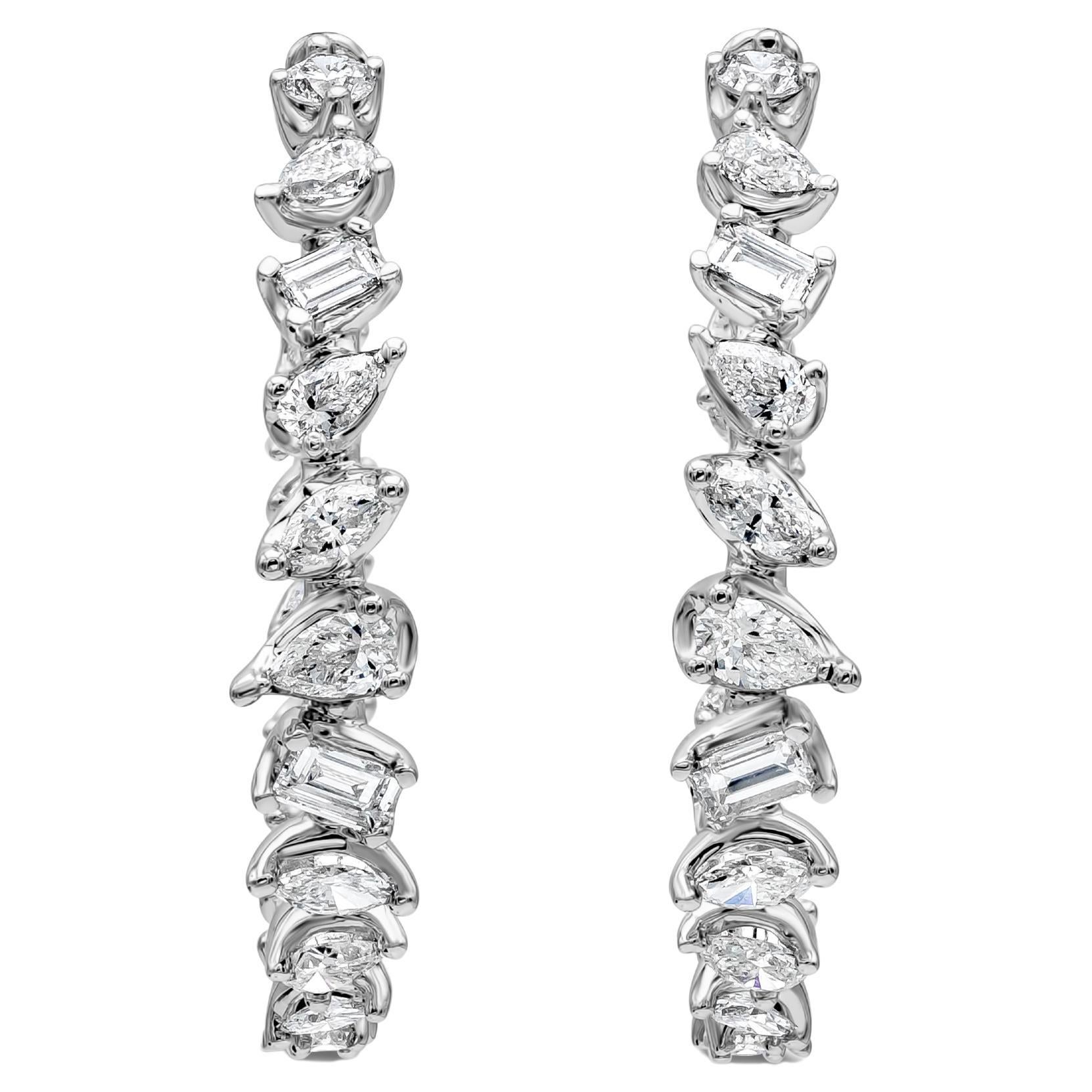 2.68 Carat Total Multi Shaped Diamond Hoop Earrings in White Gold For Sale