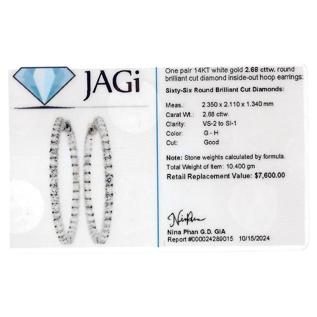 Boucles d'oreilles en or blanc 14 carats avec diamants ronds de 2,68 carats (Inside-Out) en vente 6