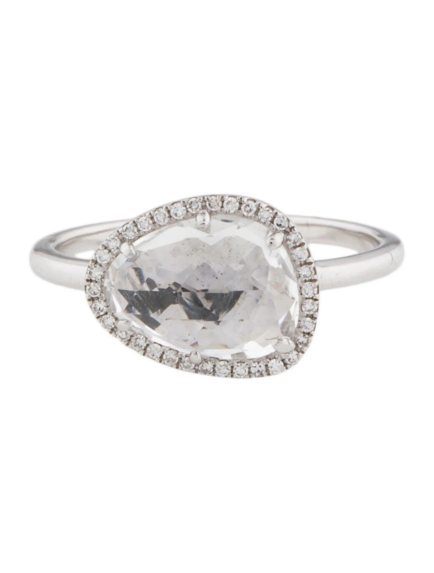 Dieser Ring aus weißem Topas und Diamanten ist ein atemberaubendes und zeitloses Accessoire, das jedem Outfit einen Hauch von Glamour und Raffinesse verleihen kann. 

Dieser Ring besteht aus einem 2,69 Karat schweren weißen Topas (12 x 9 MM) mit