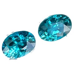 2.68 Carats Blue Loose Zircon Stone Pair Oval Cut Natural Cambodian Gemstone
