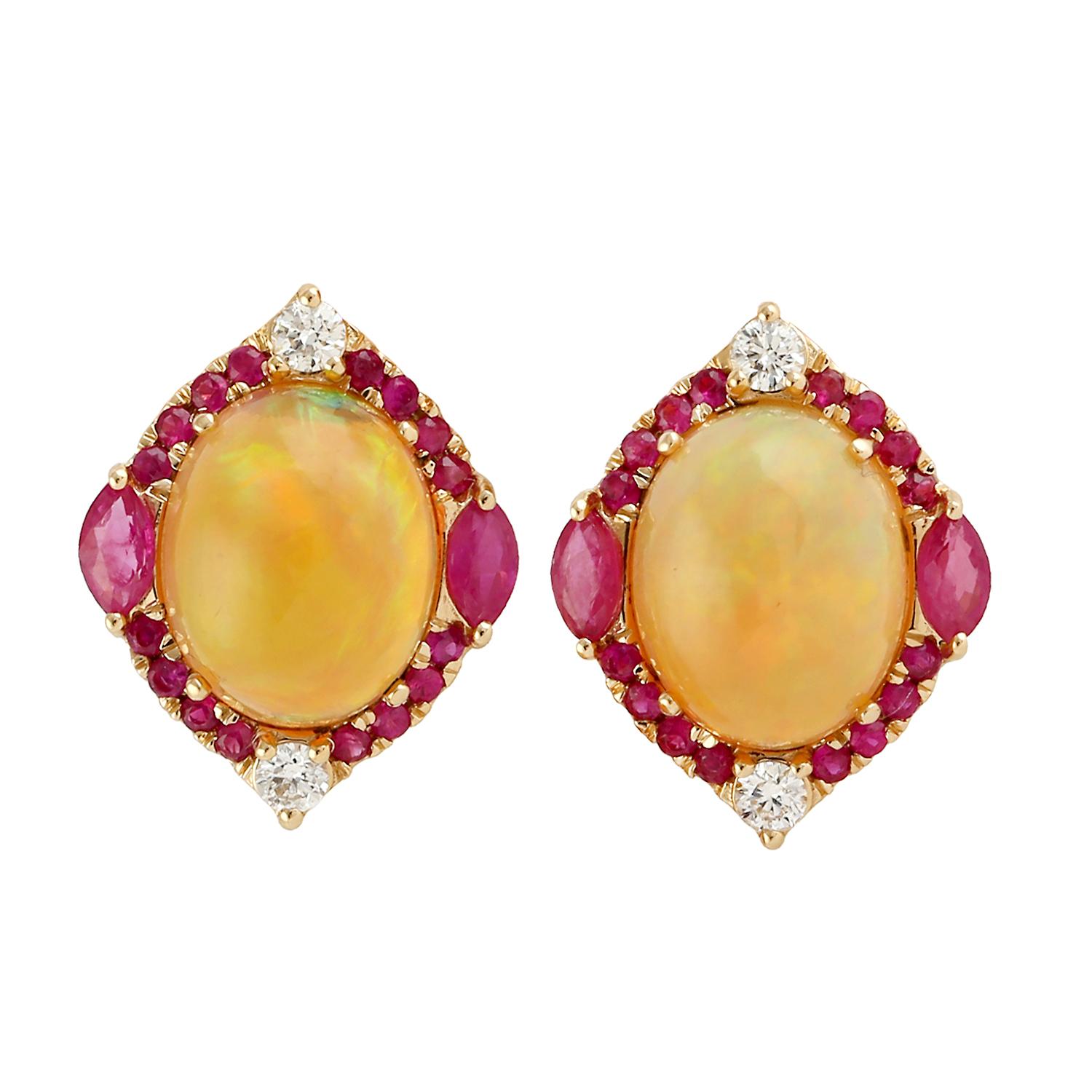 Women's 2.68 Carats Ethiopian Opal Pink Sapphire Diamond 14 Karat Gold Pendant Necklace For Sale
