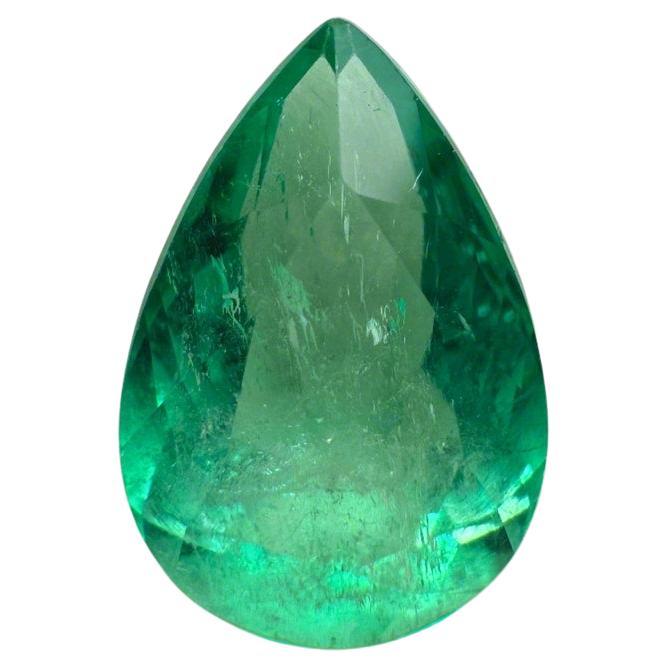 2.68 Ct 11x8 Pear-Cut Spring Green Colombian Emerald - Genuine May Birthstone