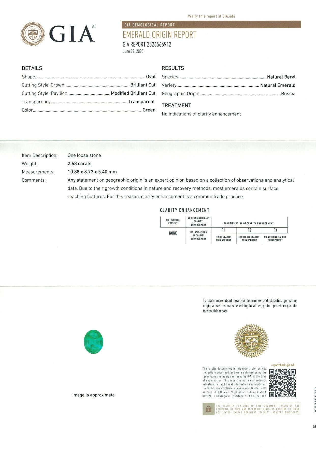 2.68 Ct GIA Certification Natural Emerald Russia No Oil eye clean Gemstone For Sale 3