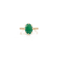2.68 Ct Natural Oval Emerald and Diamond Ring in 14K Yellow Gold Gift for Her