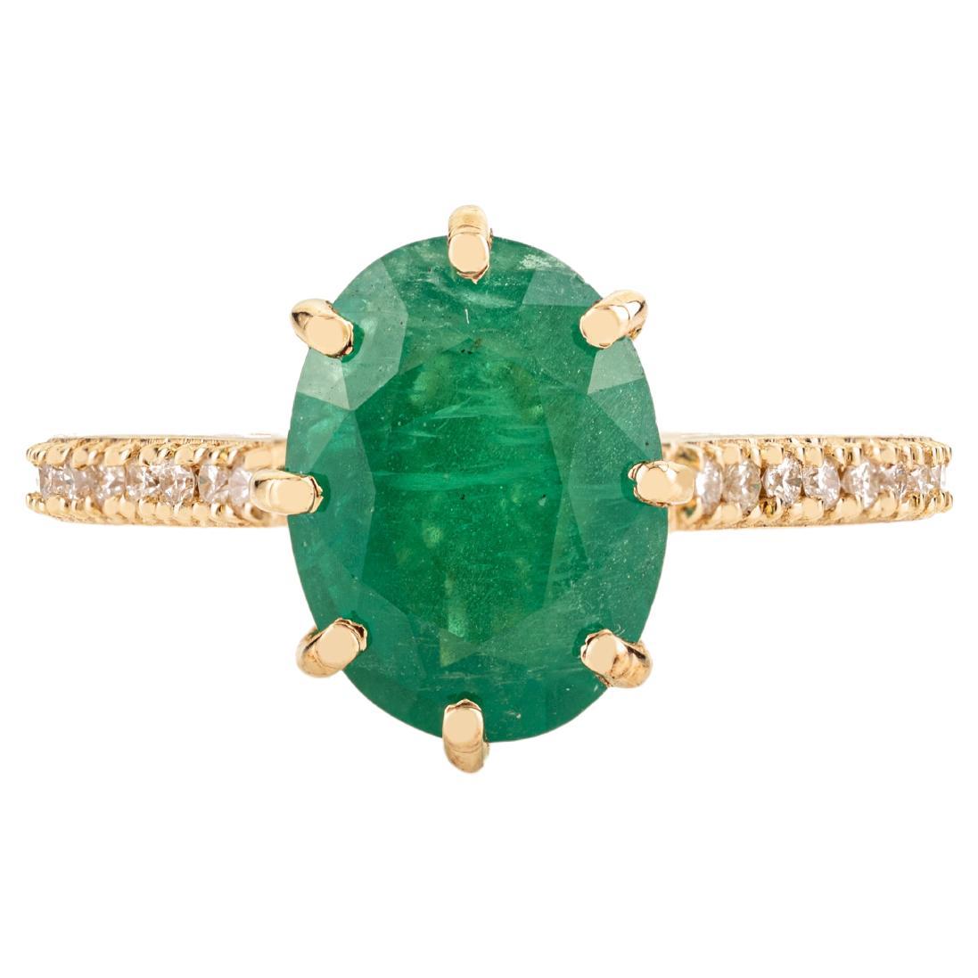 2.68 Ct Natural Oval Emerald and Diamond Ring in 14K Yellow Gold Gift for Her