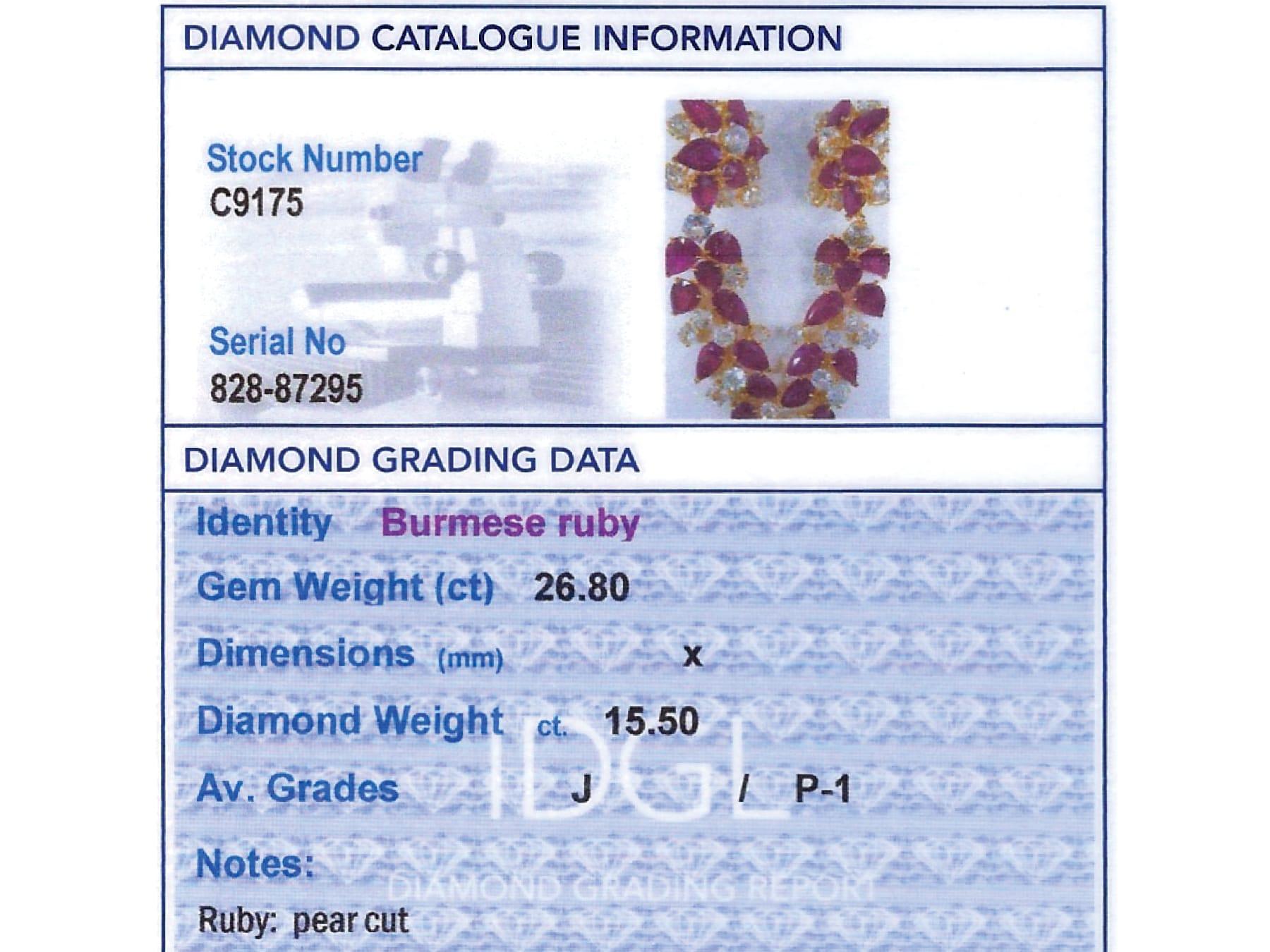 26.80 Carat Burmese Ruby and 15.50 Carat Diamond, 18k Yellow Gold Drop Earrings For Sale 6