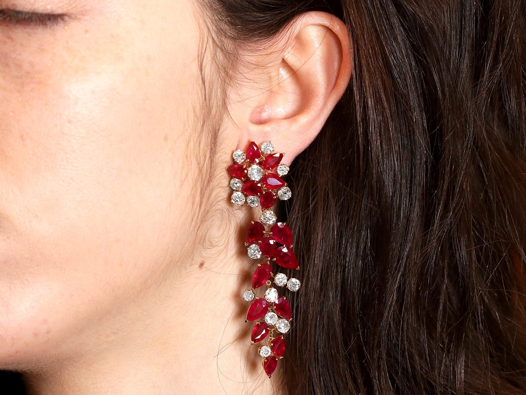 26.80 Carat Burmese Ruby and 15.50 Carat Diamond, 18k Yellow Gold Drop Earrings For Sale 7