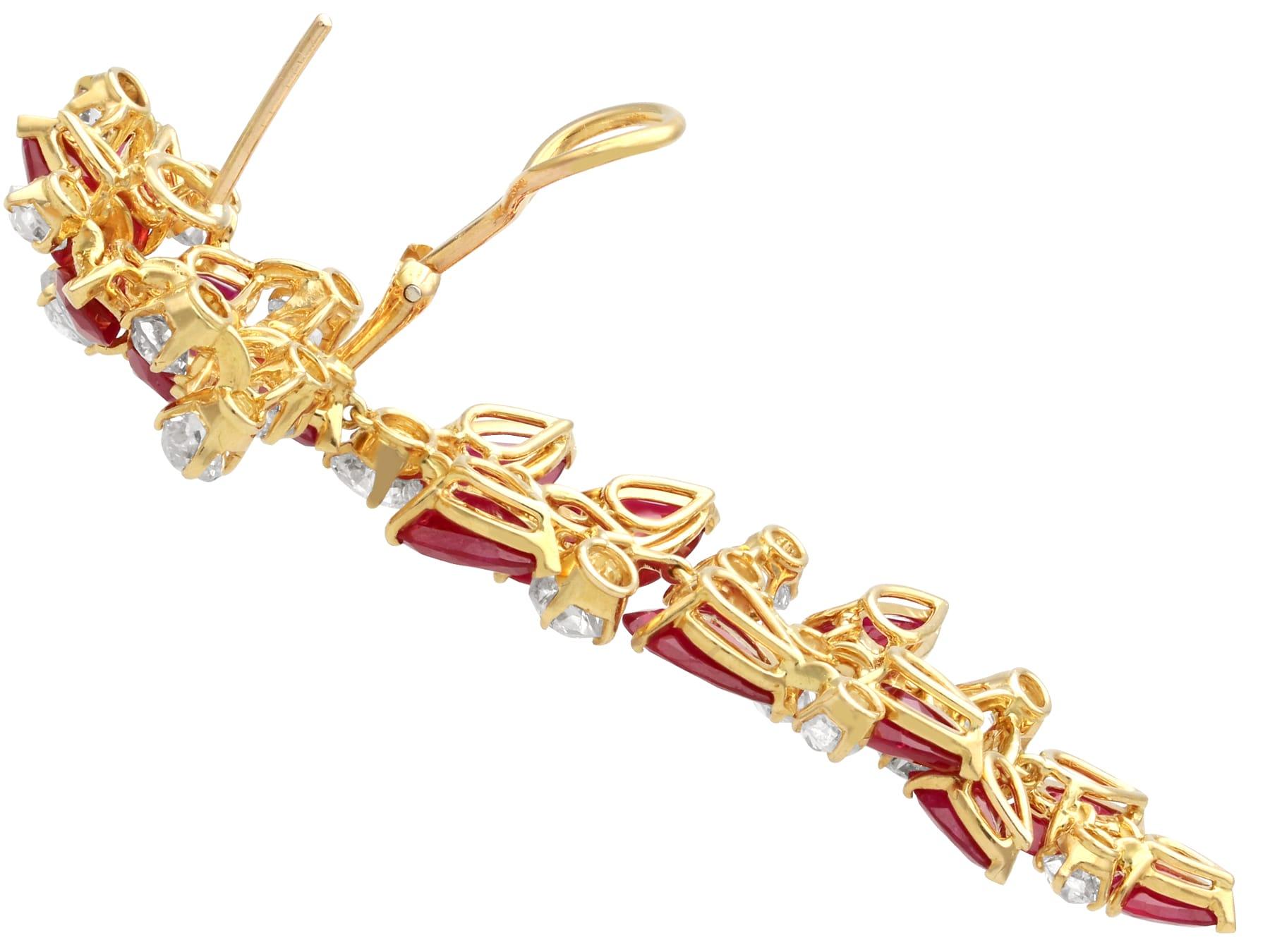 26.80 Carat Burmese Ruby and 15.50 Carat Diamond, 18k Yellow Gold Drop Earrings For Sale 2