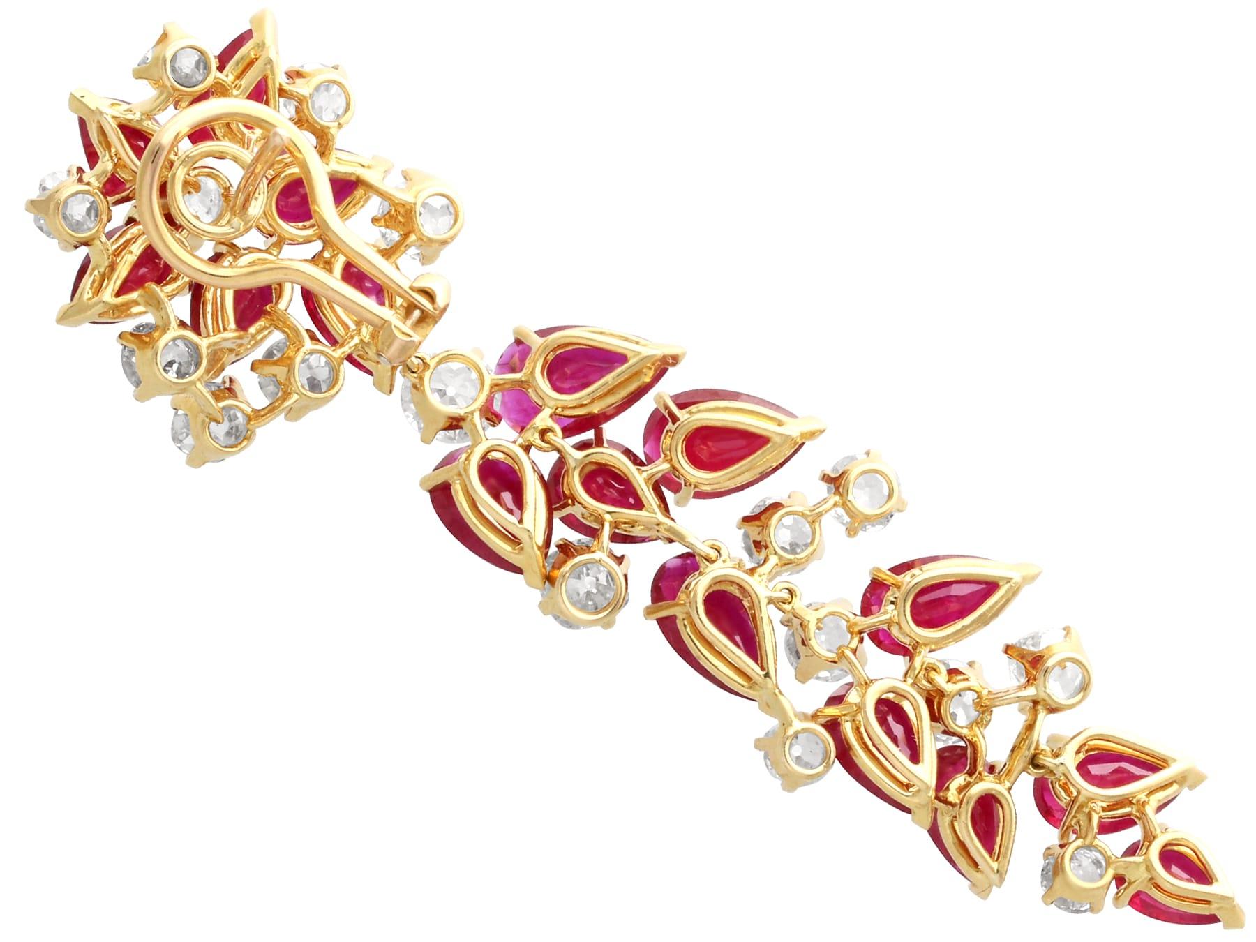 26.80 Carat Burmese Ruby and 15.50 Carat Diamond, 18k Yellow Gold Drop Earrings For Sale 3