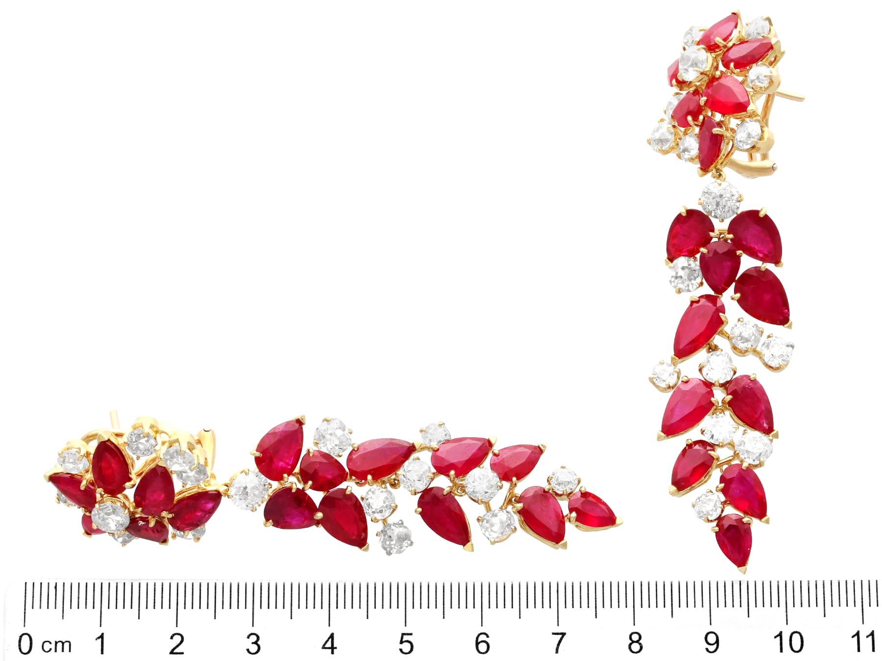 26.80 Carat Burmese Ruby and 15.50 Carat Diamond, 18k Yellow Gold Drop Earrings For Sale 4