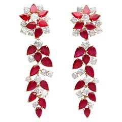26.80 Carat Burmese Ruby and 15.50 Carat Diamond, 18k Yellow Gold Drop Earrings