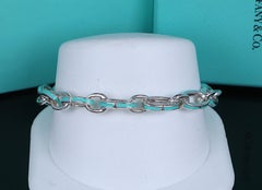Bracelet Tiffany & Co en argent, avec maillons ovales émaillés bleu turquoise, 7,75 pouces, n° de référence 26800