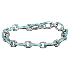 Bracelet Tiffany & Co en argent, avec maillons ovales émaillés bleu turquoise, 7,75 pouces, n° de référence 26800