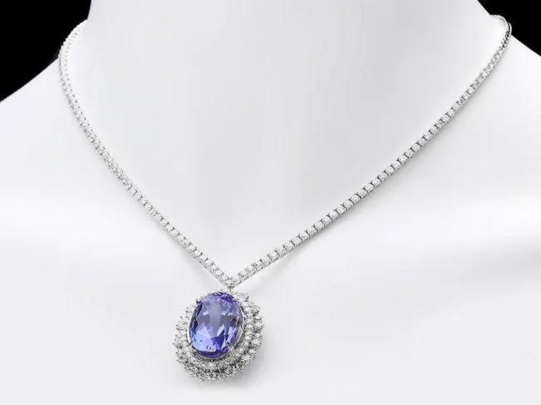 Mixed Cut 26.80Ct Natural Tanzanite and Diamond 18K Solid White Gold Necklace For Sale