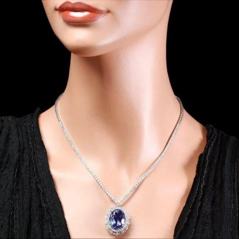 26.80Ct Natural Tanzanite and Diamond 18K Solid White Gold Necklace In New Condition For Sale In Los Angeles, CA
