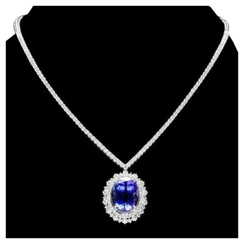 26.80Ct Natural Tanzanite and Diamond 18K Solid White Gold Necklace For Sale