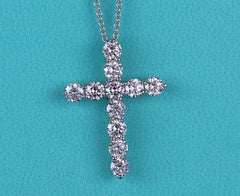 26817 Tiffany & Co Platinum 1.71ct Round Diamond LARGE Cross Pendant Necklace