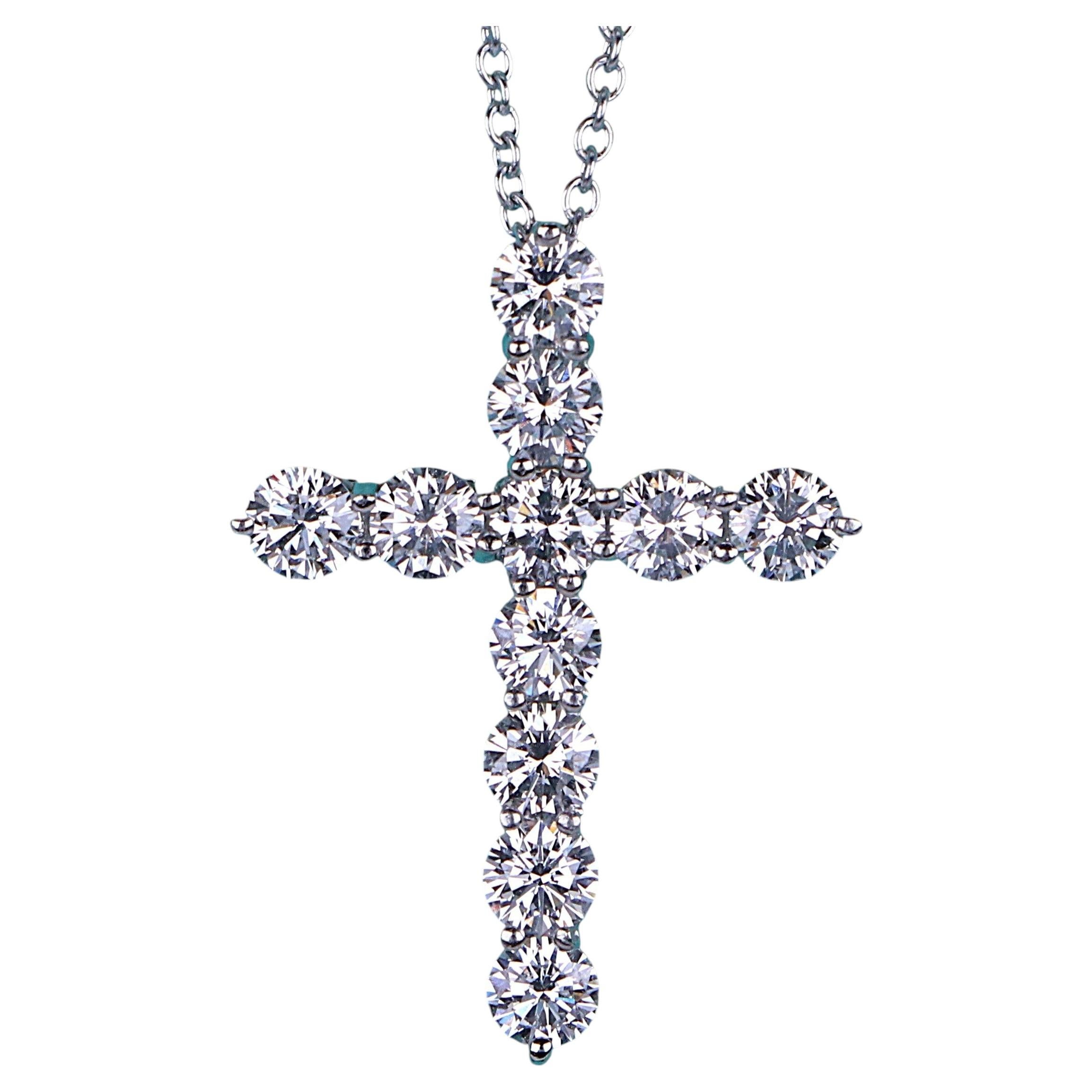 26817 Tiffany & Co Platinum 1.71ct Round Diamond LARGE Cross Pendant Necklace