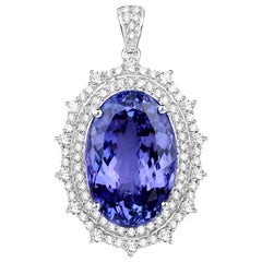 26.82 Carat Tanzanite and White Diamond 18 Karat White Gold Pendant