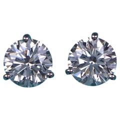 26848 Tiffany Co Platinum 2.08ct J VS1 Round Diamond Three Prong Stud Earrings