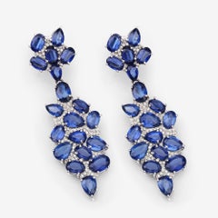 26.87 Carat Genuine Kyanite and White Diamond .925 Sterling Silver Earrings