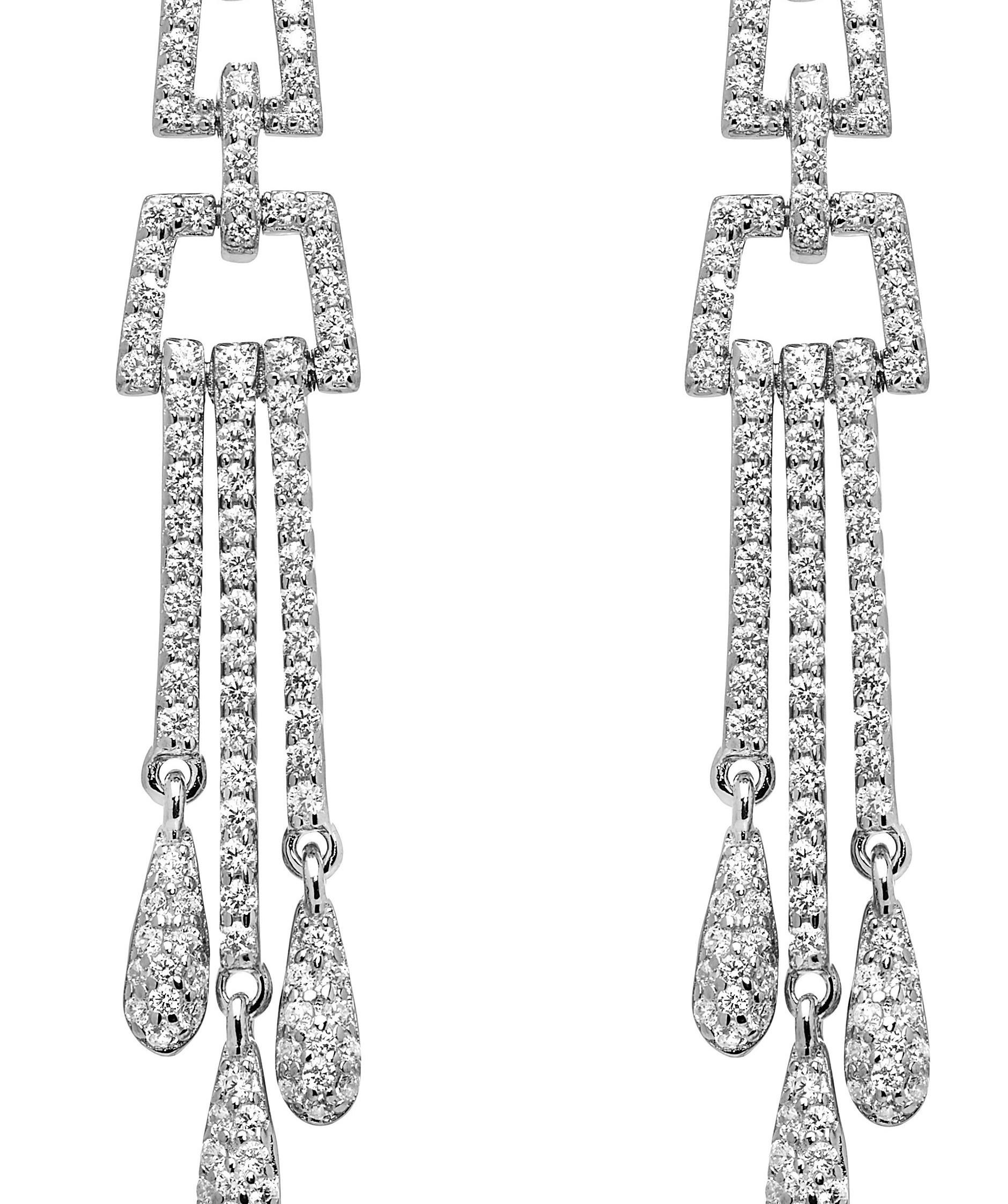 Art Deco Style Sterling Silver Hand Finished 2.68 Carat Cubic Zirconia Chandelier Drop Earrings

Inspired by the geometric designs favoured in the Art Deco period, this stunning pair of earrings will transport you to another era.

Featuring 224