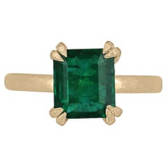2.68ct 18K AAA Green Emerald Solitaire Gold Ring - Satin Finish