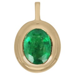 2.68ct 18K Rich Green Oval Cut Emerald Bezel Set Solitaire Unisex Pendant Neckla