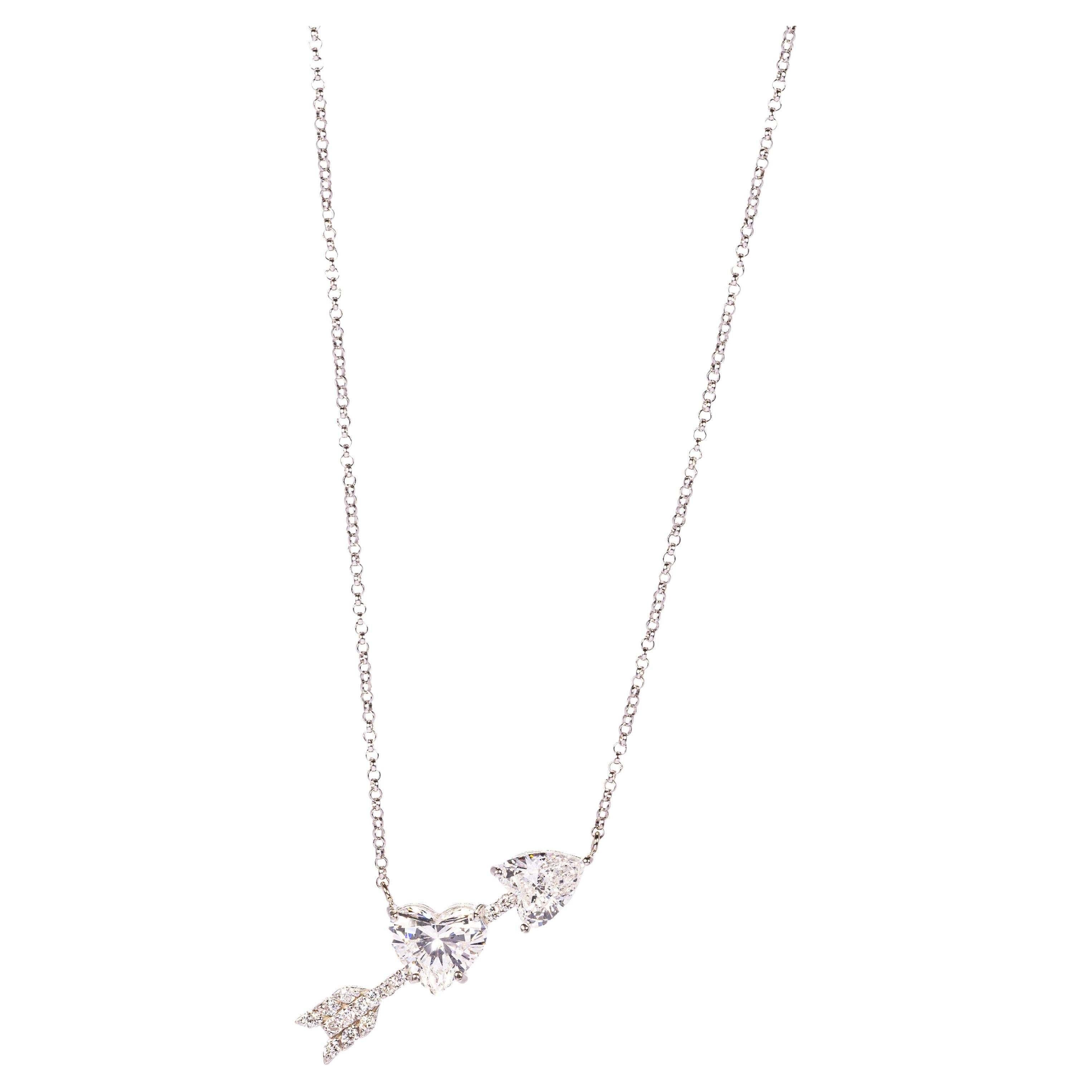 2.68ct Diamond Arrow Heart Necklace 14kt White Gold