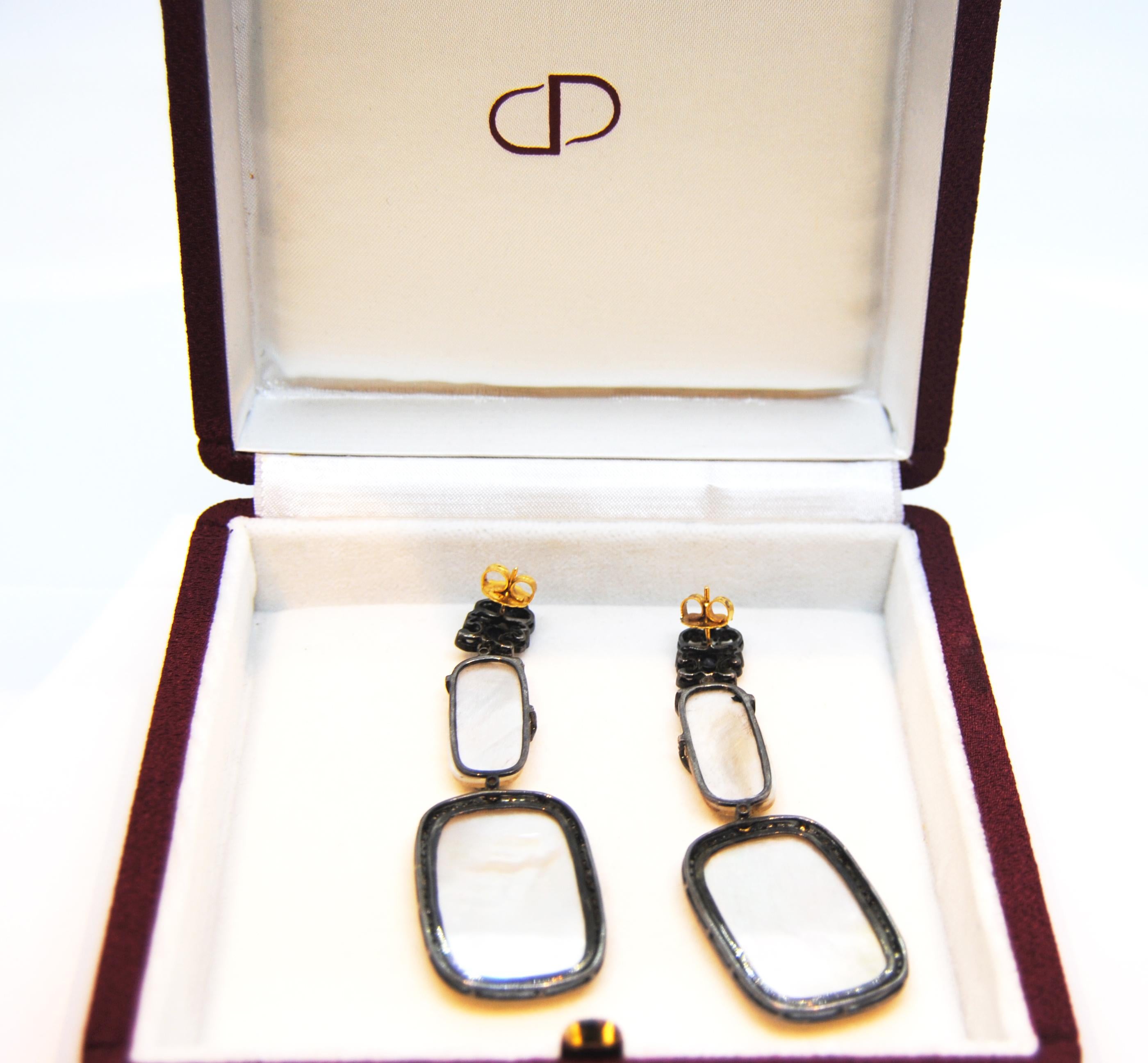 2.68 Carat Diamond White Rutile Dangle Earrings in 18 Karat Gold and Silver In New Condition For Sale In Bilbao, ES