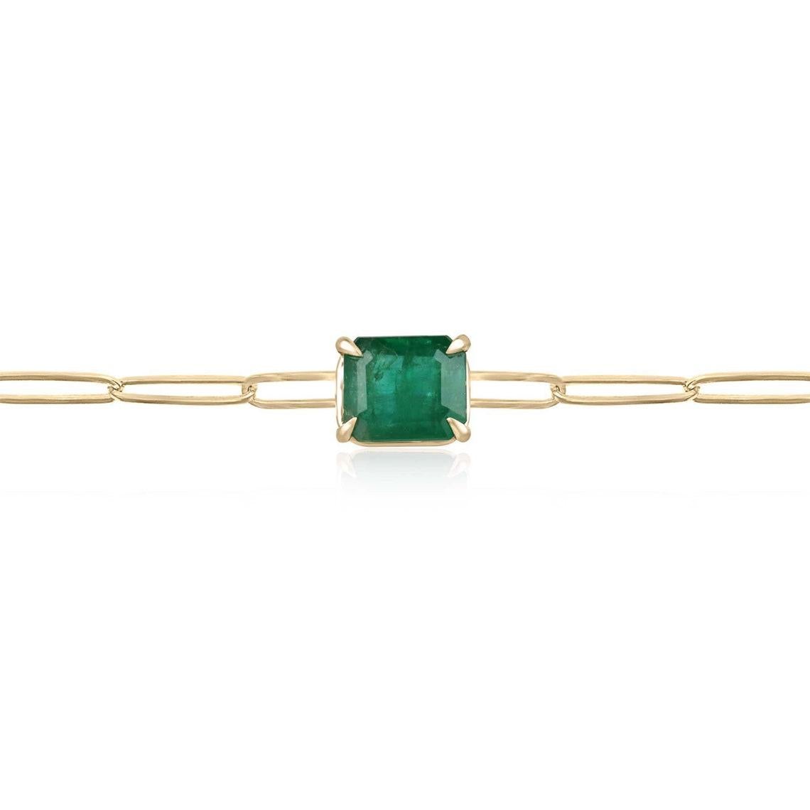 2.68ct Emerald Cut Emerald Solitaire Bracelet – 14K Gold Elegant East-West Pape