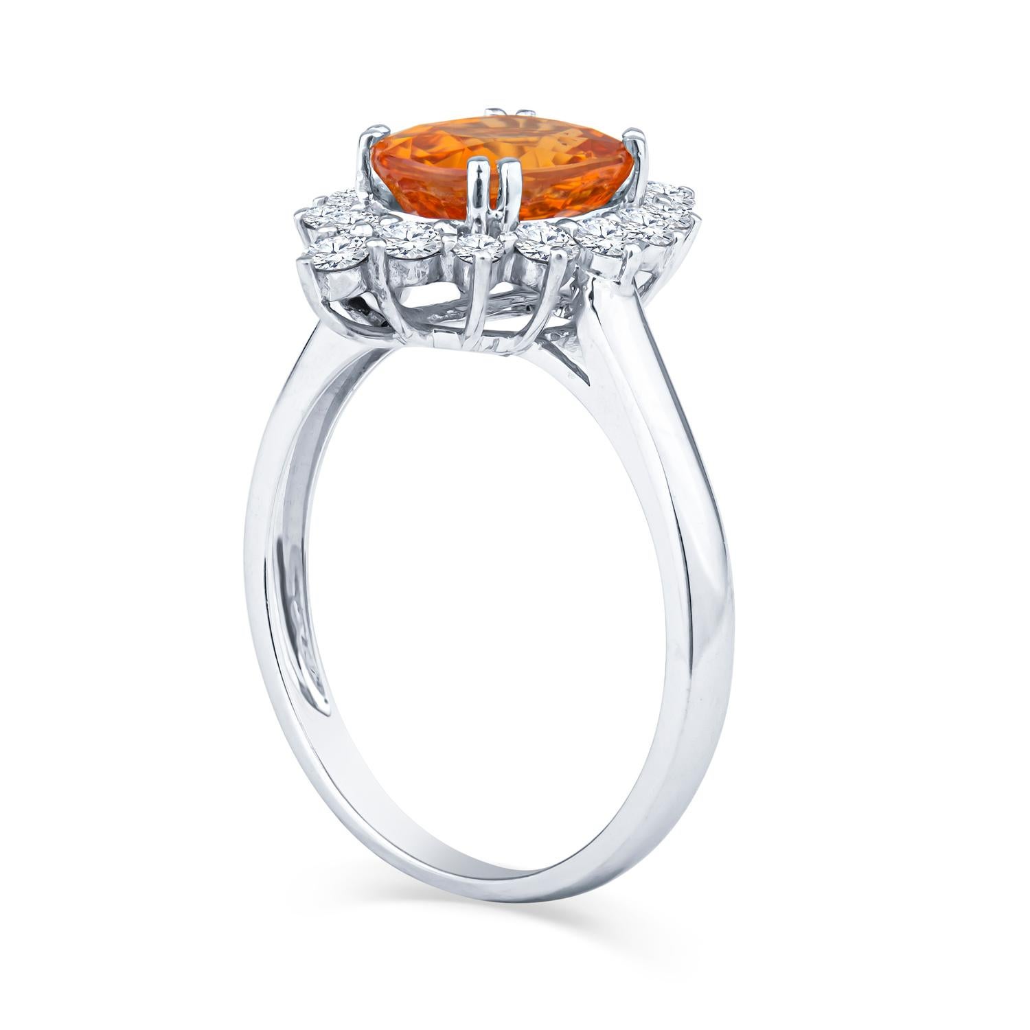 Oval Cut 2.68 Carat Fine Orange Spessartine Oval Gem Quality Garnet and Diamond Halo Ring For Sale