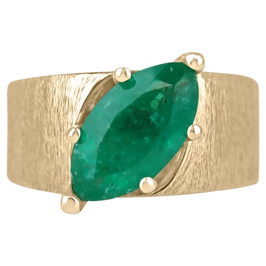 Esmeralda colombiana talla marquesa de 2,68 ct con anillo solitario de oro de 6 garras