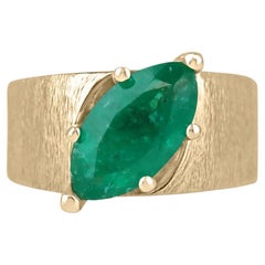 Esmeralda colombiana talla marquesa de 2,68 ct con anillo solitario de oro de 6 garras