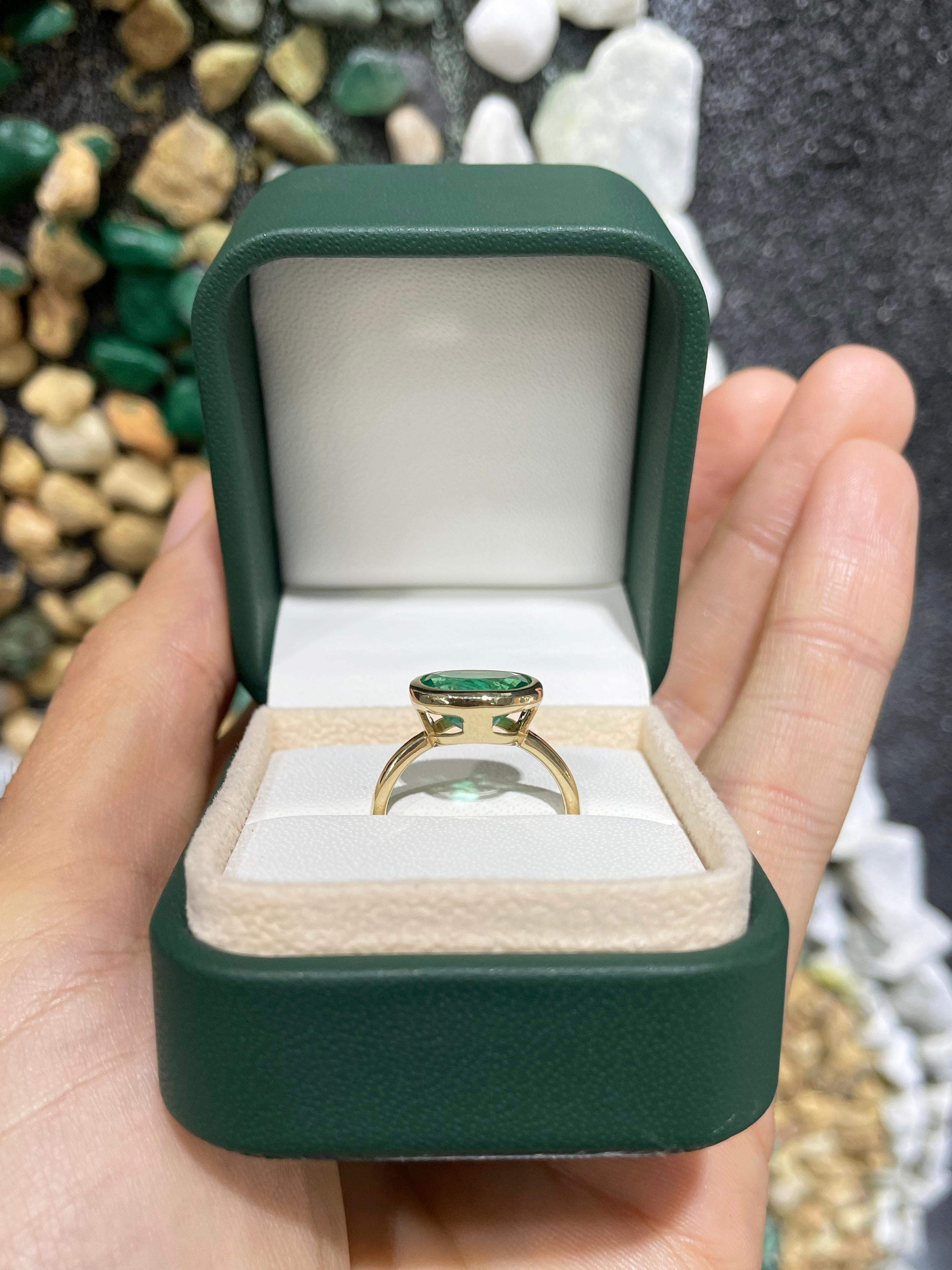 2.68cts 14K Bezel Set Oval Emerald Solitaire East to West Ring For Sale 1