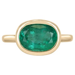 Vintage 2.68cts 14K Bezel Set Oval Emerald Solitaire East to West Ring