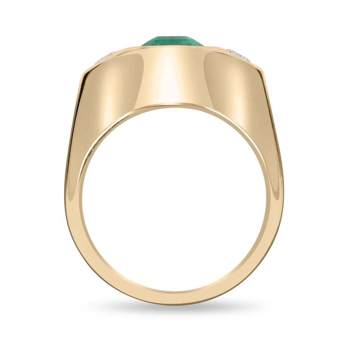 2.68tcw 18K Tres Piedras Esmeralda Colombiana y Diamante talla Esmeralda Anillo Gitano Regalo Moderno en venta