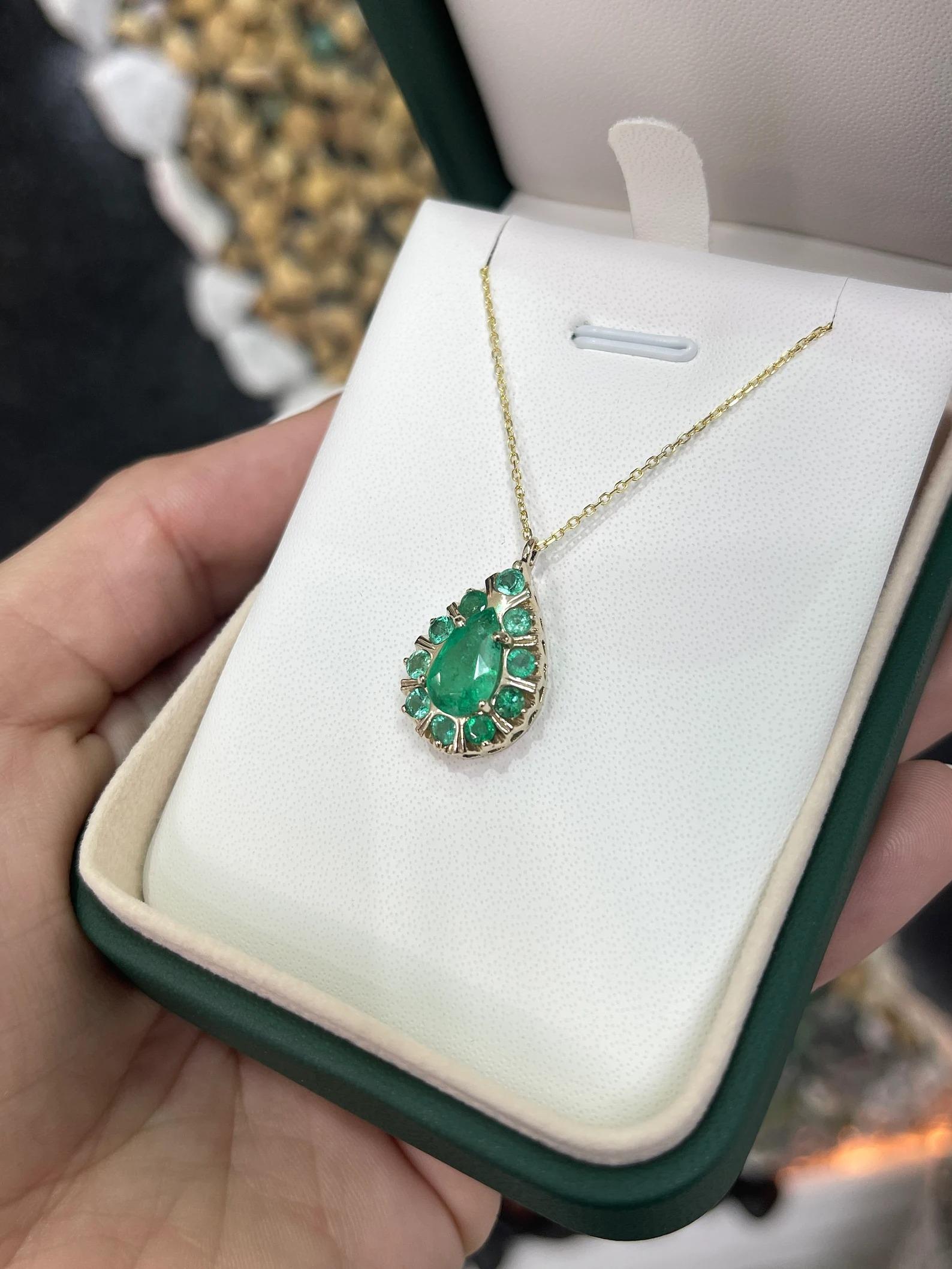 2.68tcw Unique Colombian Emerald Pear & Round Cut Multi-Gemstone Pendant 14K In New Condition For Sale In Jupiter, FL