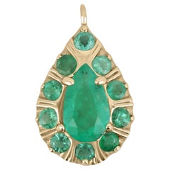 2.68tcw Unique Colombian Emerald Pear & Round Cut Multi-Gemstone Pendant 14K